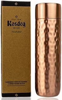 Kosdeg Copper Water Bottle - 16oz Hammered Vintage Modern Design - An Ayurvedic Pure Copper Vessel For Drinking - Drink More Water, Lower Your Sugar Intake And Enjoy The Health Benefits Immediately