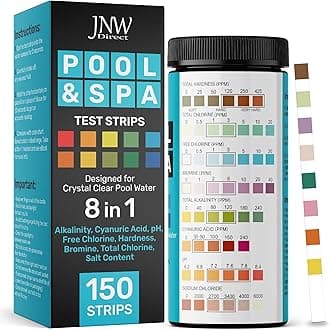 Pool Test Strips 8-in-1, 150 Quick and Accurate Pool and Hot Tub Test Strips - Pool Water Testing Kit for Chlorine, Bromine, pH, Hardness, More - All in 1 Swimming Pool Test Strips by JNW