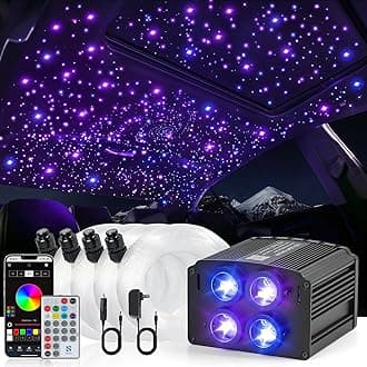 4 Colors 32W Twinkle Starlight Headliner Kit for Car Home with APP&RF Remote,RGBW 900pcs*0.03in*13.1ft Cables Fiber Optic Star Sky Roof Lights,4 Port Engine Sound Activated Car Ceiling Star Lights