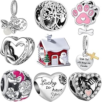 9 Pack Silver Spacer Beads Charms fit Pandora Bracelet CZ Pendant Set