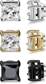 Jstyle 3 Pairs Stainless Steel Mens Womens Magnetic Stud Earrings Non-piercing CZ 5-8mm