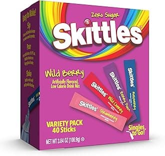Skittles Go Wild Berry Variety Pack, Watertok Powdered Drink Mix, Zero Sugar, Low Calorie, Includes 4 Wild Berry Flavors, 1 Box (40 Single Servings)