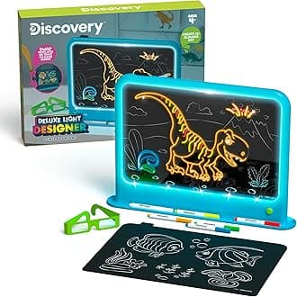 Discovery™ Deluxe Light Designer 6-In-1 Art Board – Includes 3D Glasses, 6 Washable Markers, Templates, 12 Light Modes| Kids Drawing Tablet, LED Scribble Doodle Electronic Drawing Pad Activity Toy Set