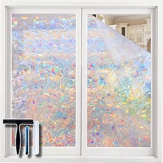 Volcanics Window Privacy Film Static Window Clings Vinyl 3D Window Decals Window Stickers Rainbow Window Film for Glass Door Home Heat Control Anti UV 23.6 x 78.7 Inches