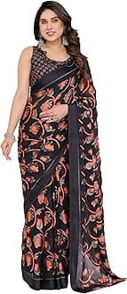 Women's Party Wear Georgette Printed Border Ready To Wear Saree With Unstiched Blouse Piece