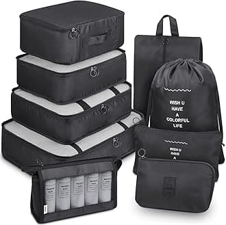 Mossio Packing Cubes for Travel, 9 Piece Lightweight Luggage Bag Clothes Storage Bag Black