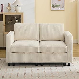 58”Modular Sectional Loveseat Sofa, Modern Love Seat 2 Seater Sofa Couch with Storage, Corduroy Modular Sectional Couch for Living Room, Bedroom, Office, Small Apartment, Beige