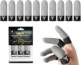 2025 Upgrade: Longer Size for 5 Fingers,Visible Pure Silver & Carbon Fiber Professional Finger Sleeves for Mobile Gaming–No Rubber Band, Maximum Touch Sensitivity, Anti-Sweat,10 Pack