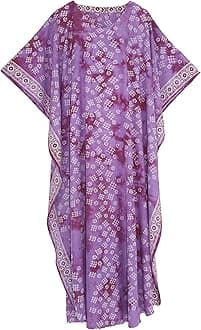 Beautybatik Women Hand Blocked Batik Rayon Caftan Kaftan Loungewear Maxi Plus Size Long Dress XL to 4X