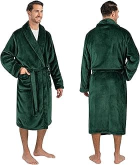 PAVILIA Mens Soft Robe Bathrobe for Men, Lightweight Fleece Male Robe Long Bath Shower Spa