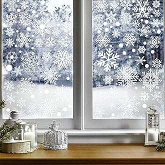White Snowflakes Window Clings, 12 Sheets 311 Pcs Christmas Snowflake Window Clings Decal Stickers Decor for Glass Windows, Winter Window Clings for Glass Windows