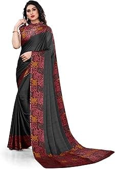 MIRCHI FASHION Women's Plain Weave Chiffon Geometric Printed Saree with Blouse Piece
