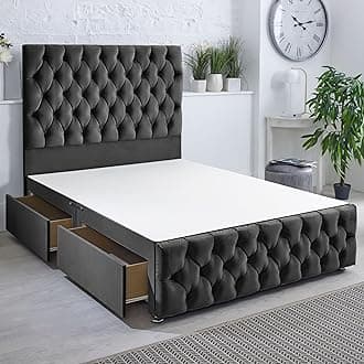 ComfoRest - Elegant 6FT Super King Bed Frame with 2 Drawers | Durable Base for Spacious Bedrooms | Stylish Design for Practical and Modern Living (Black Plush)