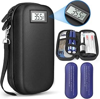 24h Insulin Cooler Travel Case TSA Approved Medication Cooler With Thermometer Temperature Display & 2 Reusable Ice Packs, Portable Diabetes Refrigerated Medicine Travel Bag For Daily Life Trip