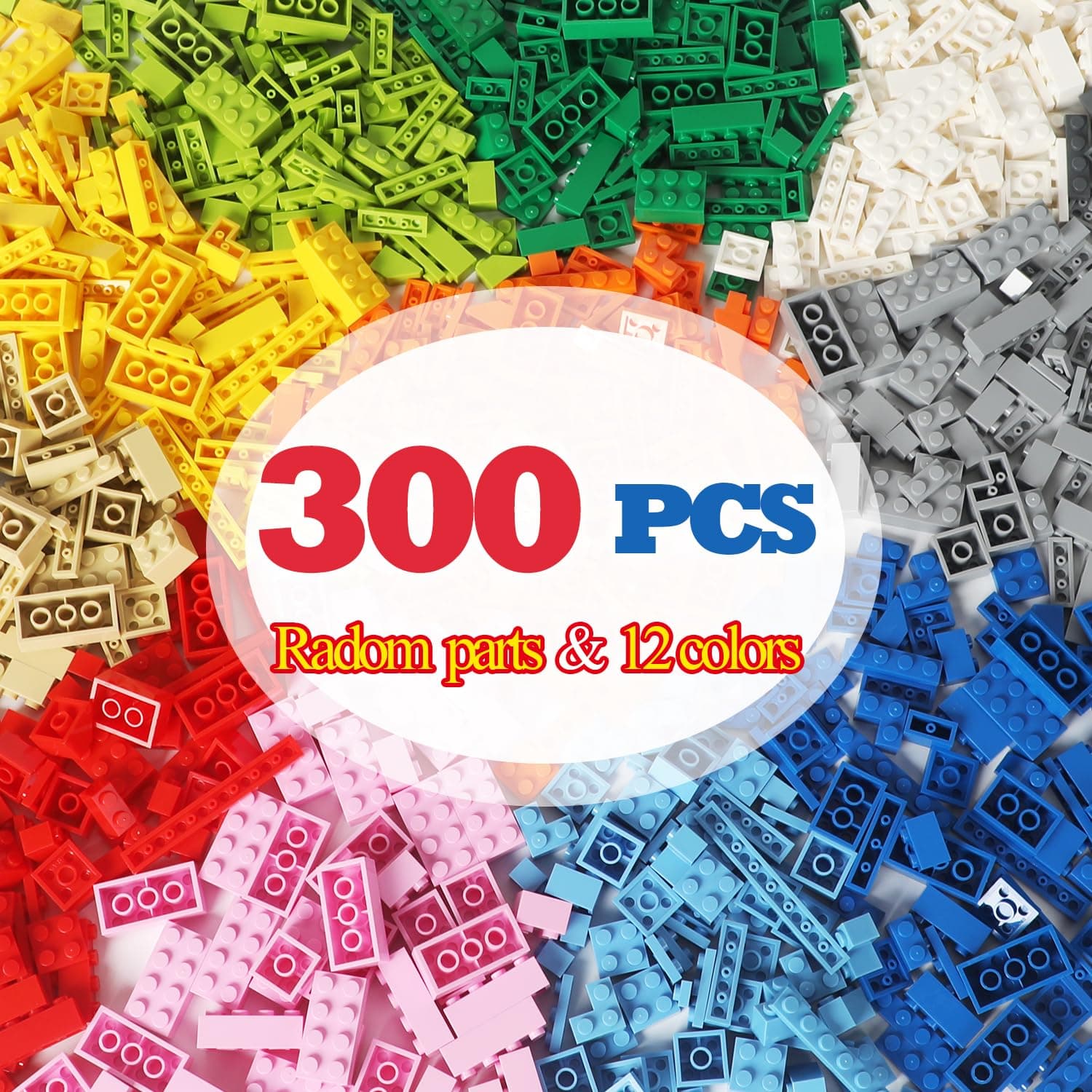 Building Bricks Compatible with Lego Classic - 300 Pieces Basic Bulk Building Blocks in Random Color - Mixed Shape