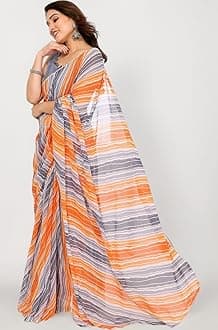 RAJESHWAR FASHION WITH RF Women's Printed Georgette Sarees For Ladies & College Girls Farewell With Lace Border & Blouse