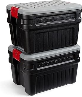 Rubbermaid ActionPacker 24 Gal Lockable Storage Bins Pack of 2, Industrial, Rugged Storage Containers with Lids