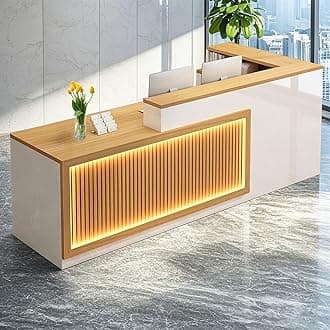 L Shaped Reception Desk, Solid Wood Front Desk with Counter & Lockable Drawers, Retail Checkout Customer Service Counter for Home Office Lobby Store,(Wood,63in-Left)