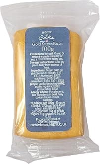 Metallic Gold Edible Sugar Paste, Fondant Icing for Modelling, Marbling, Lettering, & Creating Shapes, Add a Shiny Smooth Finish to Cakes & Cupcakes - Gold 100g