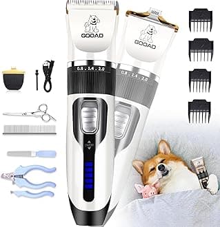 Gooad Dog Clippers Grooming Kit and Paw Trimmer,Cordless,Low Noise, Electric Quiet,Rechargeable, Dog Trimmer Grooming, Pet Hair Clippers for Thick Coats,Shaver for Small and Large Dogs Cats