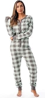 #followme Womens Henley Thermal Onesie Buffalo Plaid and Tie Dye