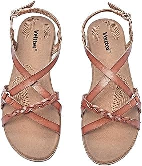 Veittes Women's Casual Flat Slide Sandals,Fashion Braided Cross Strap,Adjustable Ankle Straps, Open Toe Summer Sandals.
