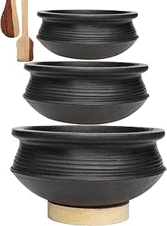 Deep Burned Clay Uncoated Biryani Handi/Pot for Cooking and Serving 1, 2 & 4 Liter | Black