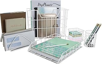Sorbus Desk Organizer Set, 5-Piece Desk Accessories Set Includes Pencil Cup Holder, Letter Sorter, Letter Tray, Hanging File Organizer, and Sticky Note holder for Home or Office (White)