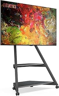 Design Corner TV Stand with Wheels for 43 55 65 70 75 Inch TV, Black TV Cart Floor Stand, Modern TV Stand with Wooden Storage Shelves, Eiffel Series