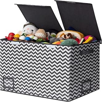 GRANNY SAYS Toy Chest with Lids, Foldable Stuffed Animal Storage with Handles, Toy Storage Organizer for Nursery Room Playroom, Living Room, Large Toy Box for Girls and Boys, Dark Gray V Pattern