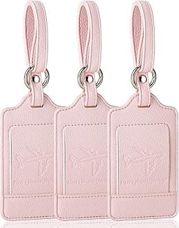 3 Pack Luggage Tags - Quick Install, Privacy Protection, Airplane Travel Essentials for Suitcases, Durable Leather - Lichee Light Pink