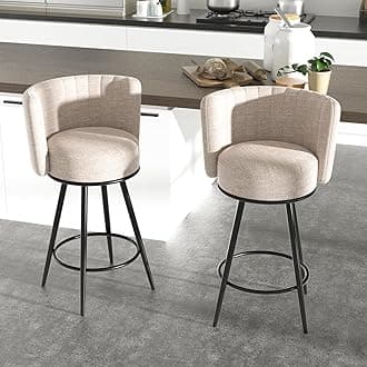 Bar Stools Set of 2, Counter Height Barstools with Back & Footrest Metal Legs, Counter Stools for Kitchen Island, Counter, Cafes, Dining Room (Swivel, Beige)
