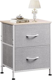 WLIVE Night Stand, Gray Nightstand with 2 Fabric Drawers, Small Dresser for Bedroom, Closet, College Dorm, End Table Side Furniture, Wood Top, Light Grey