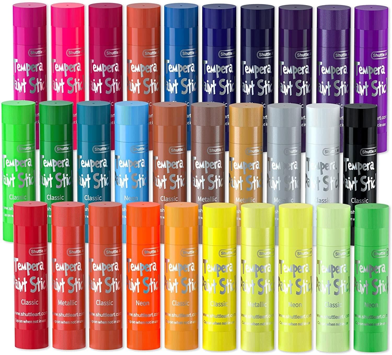 Shuttle Art Tempera Paint Sticks - 30 Solid Colours - Quick Drying - Works Great on Paper, Wood, Glass, Ceramic, Canvas