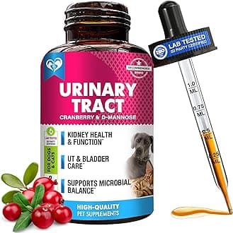 Cat & Dog Urinary Tract Infection Treatment & Natural UTI Medicine Cranberry & D-Mannose -Kidney+Bladder Support - Best Incontinence, Bladder Stones - Pet Renal Health & Care Drops