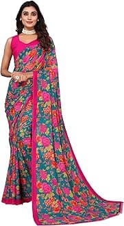 Yashika Women's Trendy Printed Georgette Purple Color Saree with Blouse Material