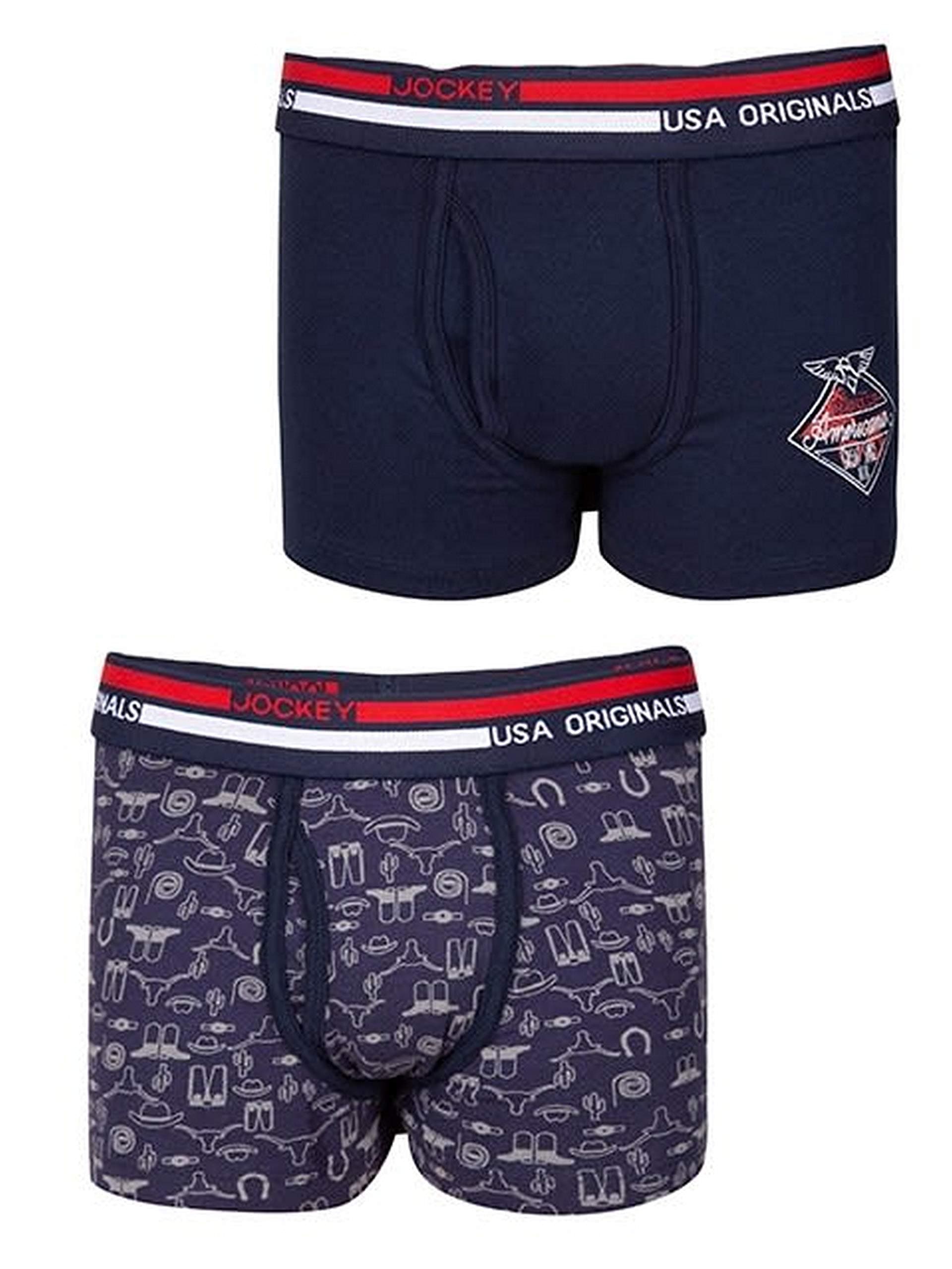 JockeyUB03 Boy's Super Combed Cotton Elastane Stretch Printed Trunk with Front Open Fly and Ultrasoft Waistband (Pack of 2_Colors & Prints May Vary)