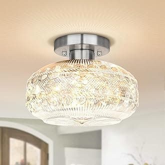 Semi Flush Mount Light Fixture, Brushed Nickel Hallway Lights, Globe Glass Ceiling Lamp, Industrial Kitchen Farmhouse Lighting for Entryway Bathroom Bedroom, Bulb Not Included