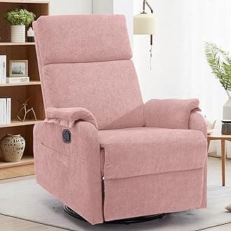 Recliner Chair, Swivel Rocking Recliner Chair for Adults, Glider Rocking Chair, Small Nursery Chair Recliner for Living Room, Reclining Chair with Modern-Designed Armrests, Chenille, Khaki