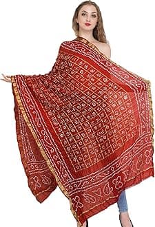 Bandhani Tie-Dye Gharchola Dupatta from Jodhpur with Golden Thread Weave