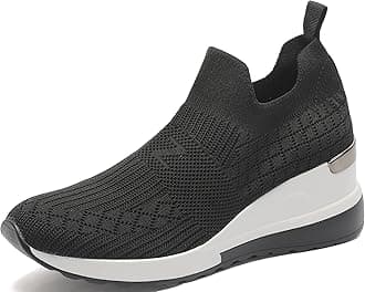 YZHigh Heel Black Wedge Sneakers for Women Knit Upper Breathable Shoes
