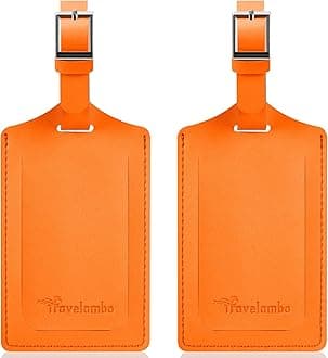 Travelambo Luggage Tags for Suitcases Faux Leather Privacy Protection 2 Pack Bag Tags Travel Accessories Essential, Hot Orange