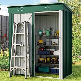 Gizoon 5' x 3'Outdoor Storage Shed with Singe Lockable Door,Galvanized Metal Shed with Air Vent Suitable for The Garden,Tiny House Storage Sheds Outdoor for Backyard Patio Lawn-Green