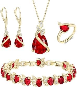 Jewelry Set for Bride, Sparkling Water Drop Cubic Zirconia Crystal Pendant Necklace Leverback Earrings Tennis Bracelet Adjustable Ring Gift for Wedding/Birthday/Mother's Day/Christmas