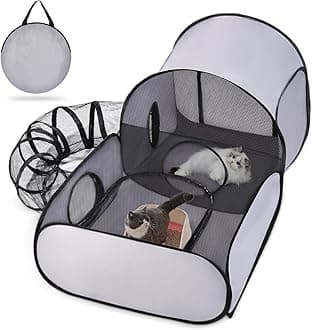 Tailtastic Pet Playpen with Surround Tunnel, Outdoor/Indoor Cat Playpen with Breathable Soft Sides，Tailtastic Cat Enclosure Tent for Small Animals, Portable Tent with Carry Bag (Medium)