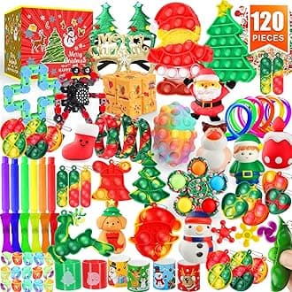 Fidget Toys Set, 120 Pack Christmas Party Favors Keychain Its for Kids Adults, Mini Push Bubble Pops Bulk Sensory Toys, Birthday Gifts Classroom Prizes for Boys Girls Goodie Bag Treasure Chest Box