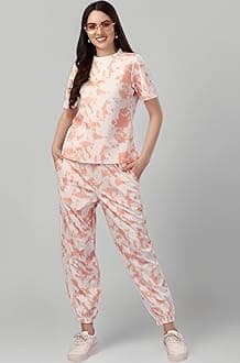 ELLITI Women's Night Suit Set for Women, Lounge Wear, Printed Top and Pyjama Set for Women Nightwear/Loungewear/Night Dress for Women Knitted Tie & Dye Printed Crop T-Shirt -Pyjama