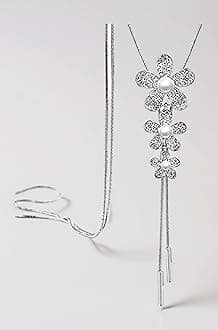 Crystal Flower Stylish Long Chain Pendant Necklace for Women and Girls