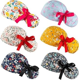 Scrub Caps Women Bouffant Scrub Caps, Adjustable Working Cap Ponytail Pouch Tie Back