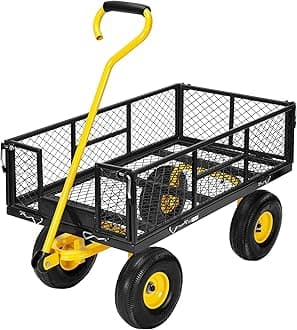 Hand Trolley 400kg Capacity Durable Transport Cart with 10cm Pneumatic Tires and 180° Rotatable 80cm Handle Heavy Duty Metal Grids for Garden and Camping
